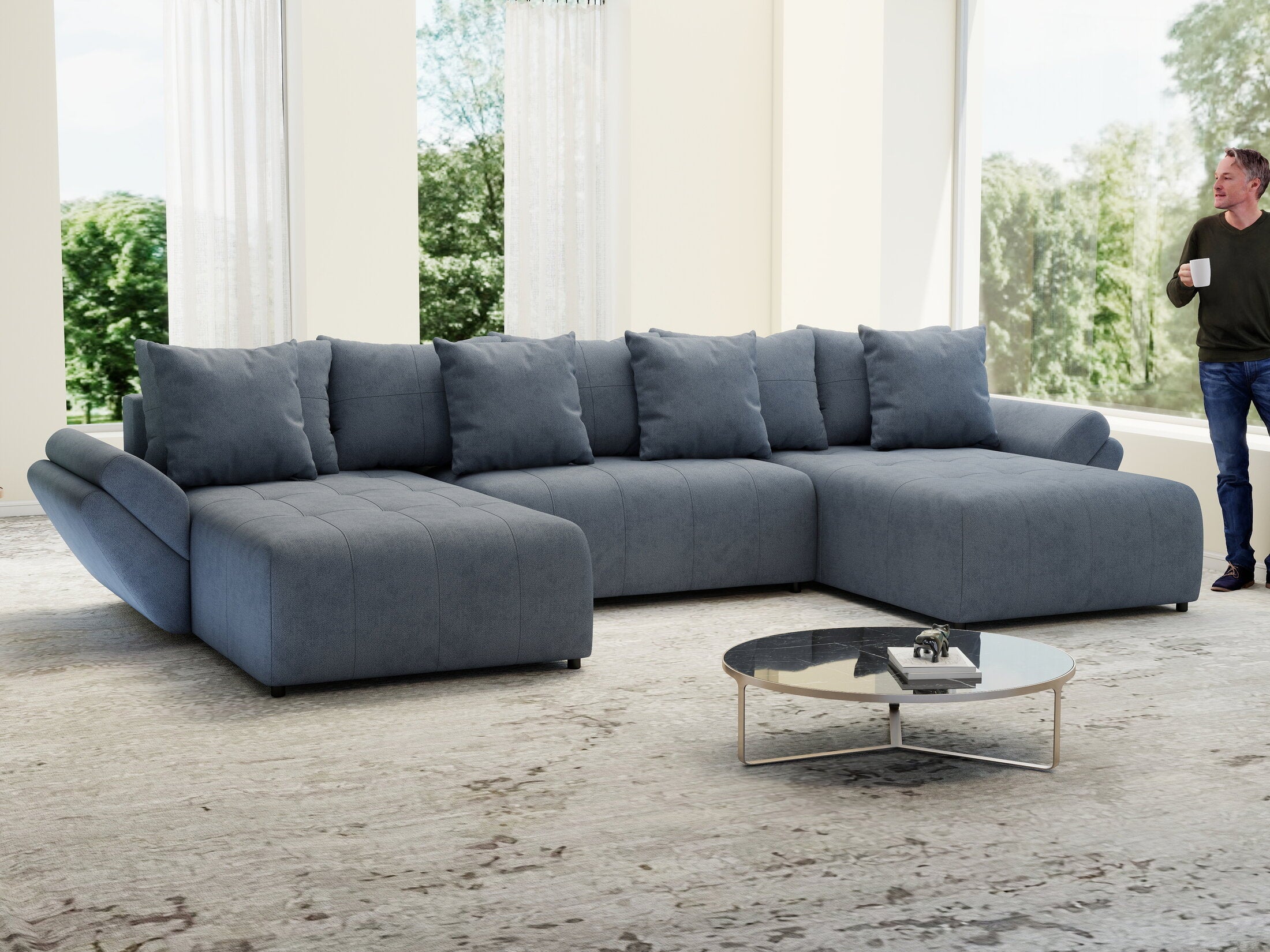 Colțar extensibil dumonde cu ladă de depozitare si sezut confortabil din spuma high-density, Berlin U Enjoy Antracit 380x180 cm