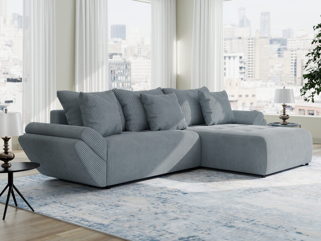 Colțar extensibil dumonde cu ladă de depozitare si sezut confortabil din spuma high-density, Berlin Zoom Gri Mint 280x185 cm II