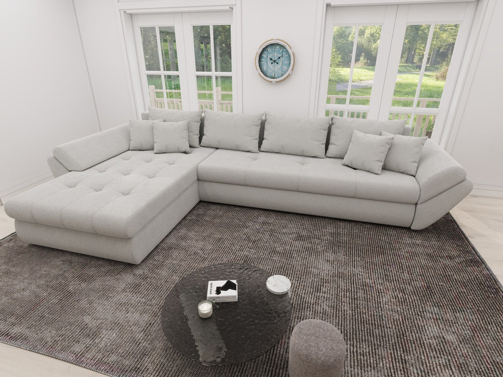 Colțar extensibil dumonde cu ladă de depozitare si sezut confortabil din spuma high-density, Loana XL Vibe Bej 03 335x185 cm
