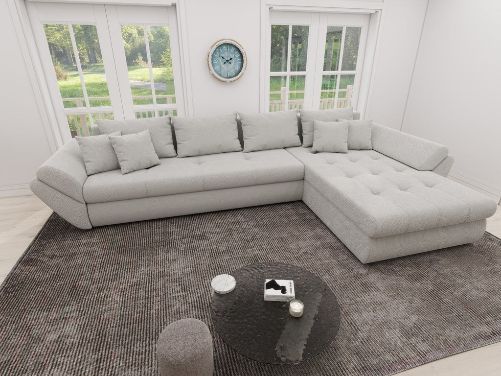 Colțar extensibil dumonde cu ladă de depozitare si sezut confortabil din spuma high-density, Loana XL Vibe Bej 03 II 335x185 cm
