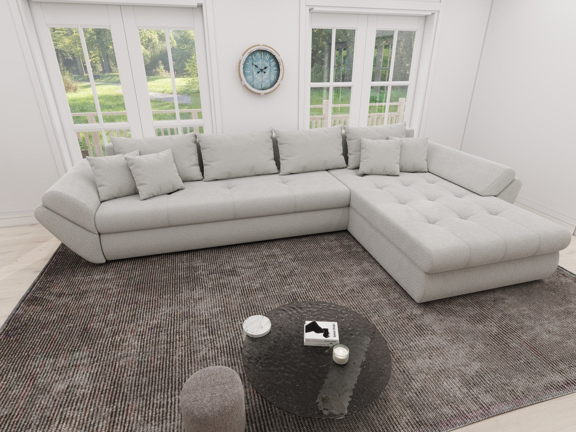 Colțar extensibil dumonde cu ladă de depozitare si sezut confortabil din spuma high-density, Loana XL Vibe Bej 03 II 335x185 cm