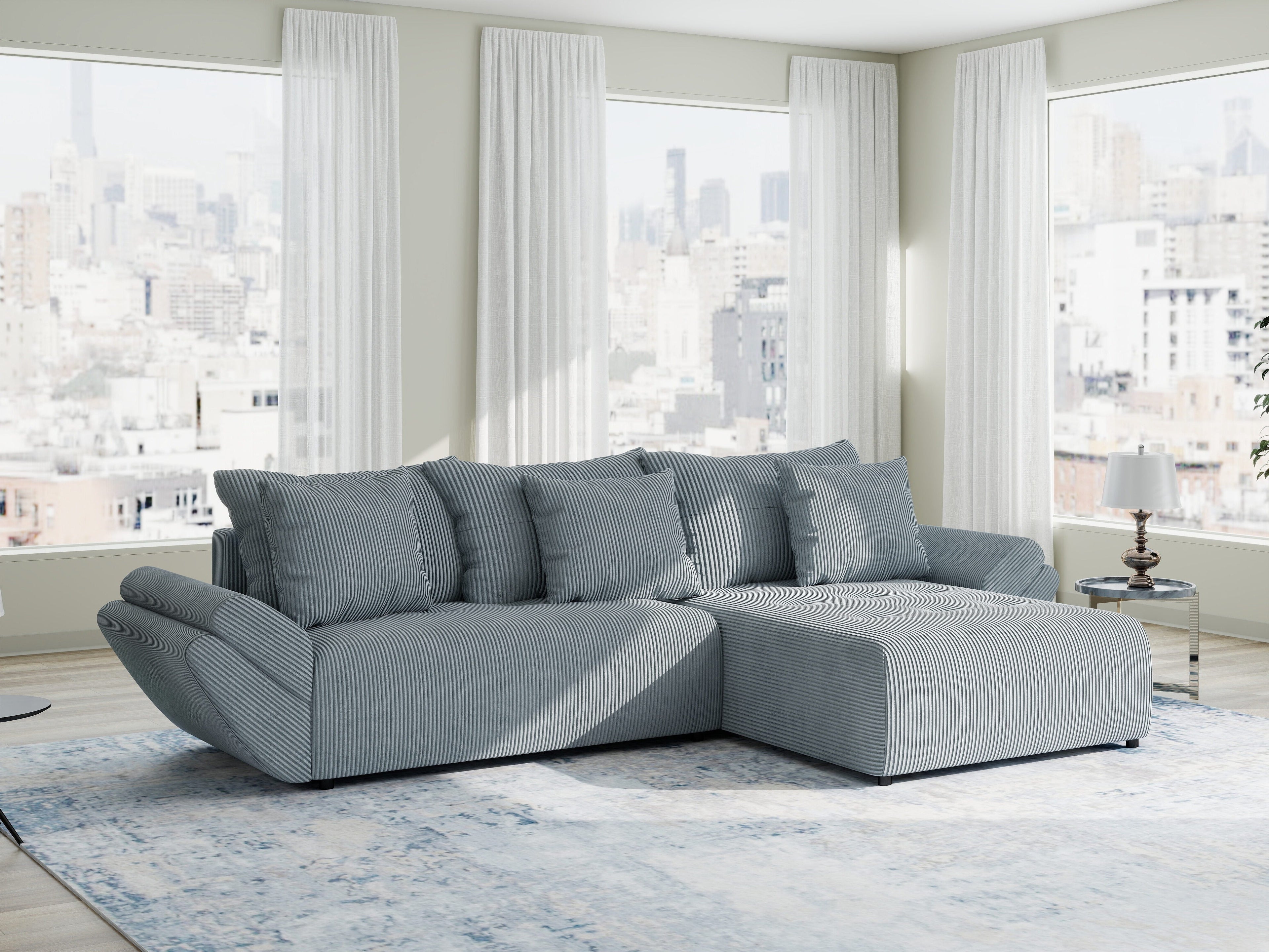 Colțar extensibil dumonde cu ladă de depozitare si sezut confortabil din spuma high-density, Berlin Zoom Gri Mint 280x185 cm II