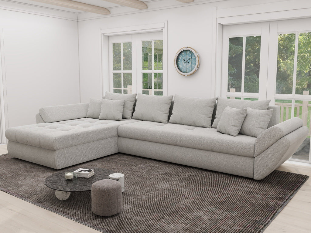 Colțar extensibil dumonde cu ladă de depozitare si sezut confortabil din spuma high-density, Loana XL Vibe Bej 03 335x185 cm