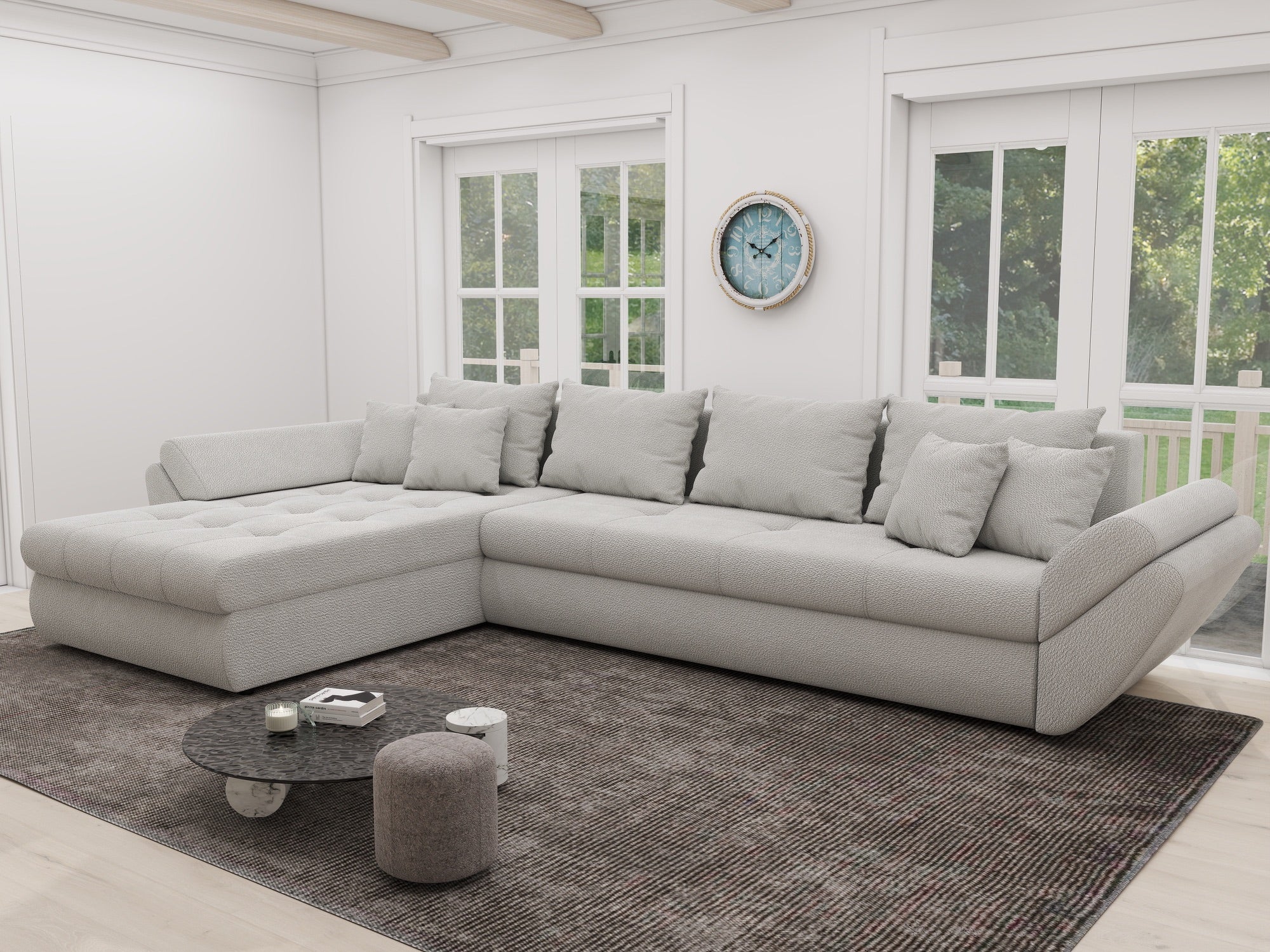 Colțar extensibil dumonde cu ladă de depozitare si sezut confortabil din spuma high-density, Loana XL Vibe Bej 03 335x185 cm
