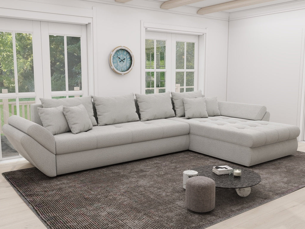Colțar extensibil dumonde cu ladă de depozitare si sezut confortabil din spuma high-density, Loana XL Vibe Bej 03 II 335x185 cm