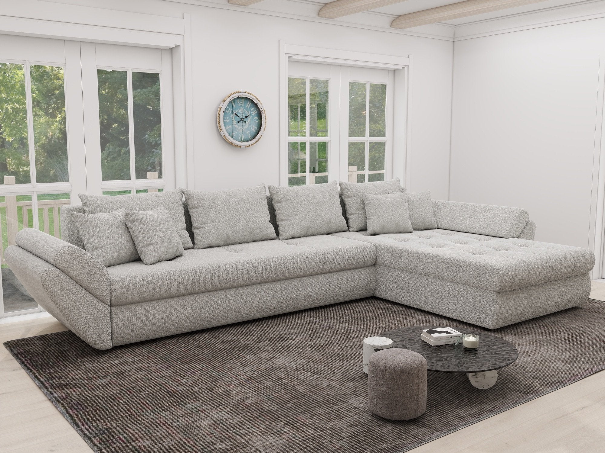 Colțar extensibil dumonde cu ladă de depozitare si sezut confortabil din spuma high-density, Loana XL Vibe Bej 03 II 335x185 cm