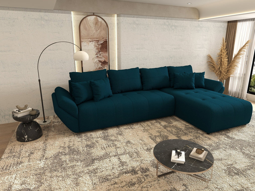 Colțar extensibil dumonde cu ladă de depozitare si sezut confortabil din spuma high-density, Berlin XL Enjoy Petrol 350x185 cm II