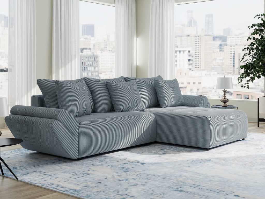 Colțar extensibil dumonde cu ladă de depozitare si sezut confortabil din spuma high-density, Berlin Zoom Gri Mint 280x185 cm II
