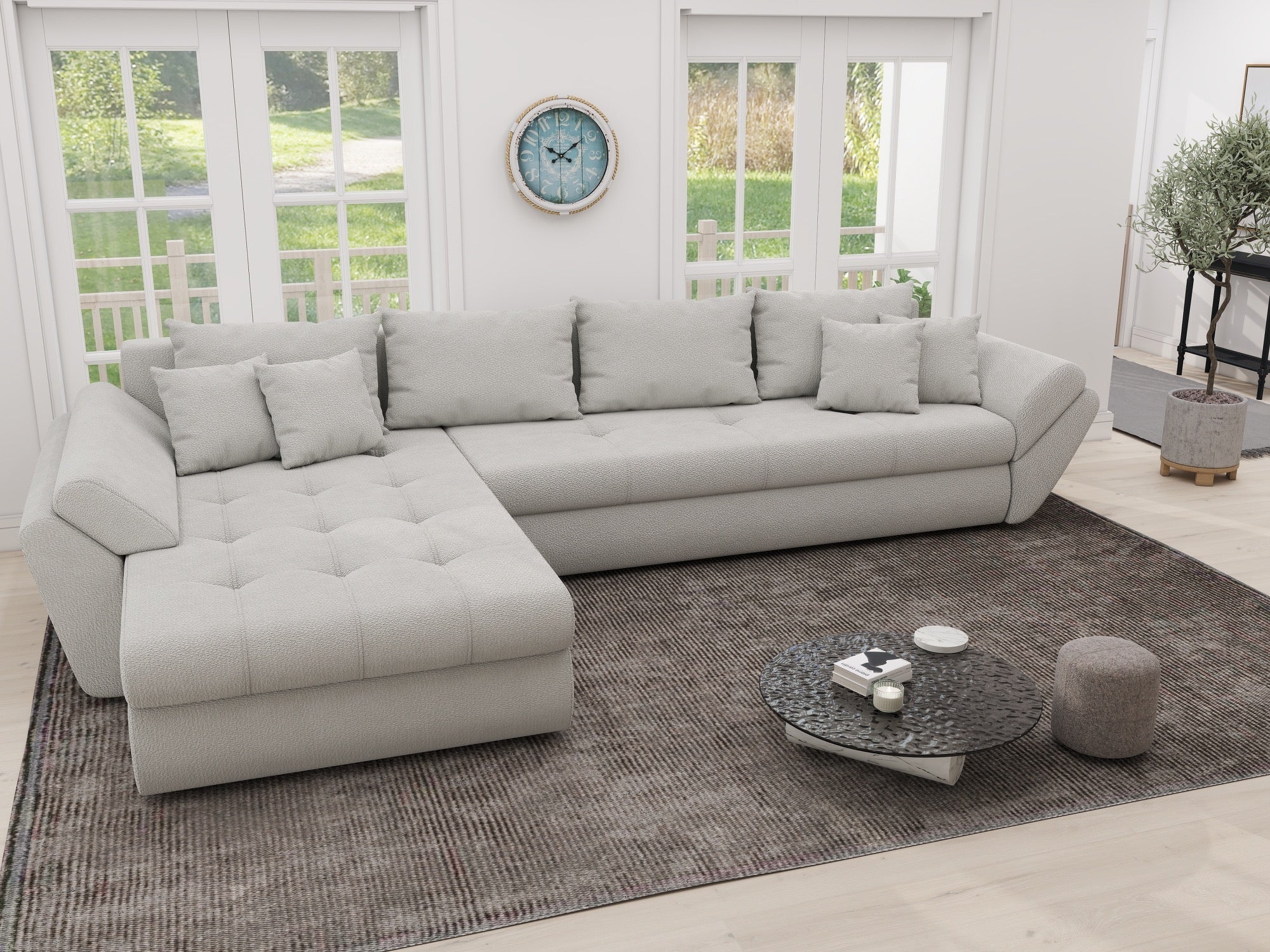 Colțar extensibil dumonde cu ladă de depozitare si sezut confortabil din spuma high-density, Loana XL Vibe Bej 03 335x185 cm