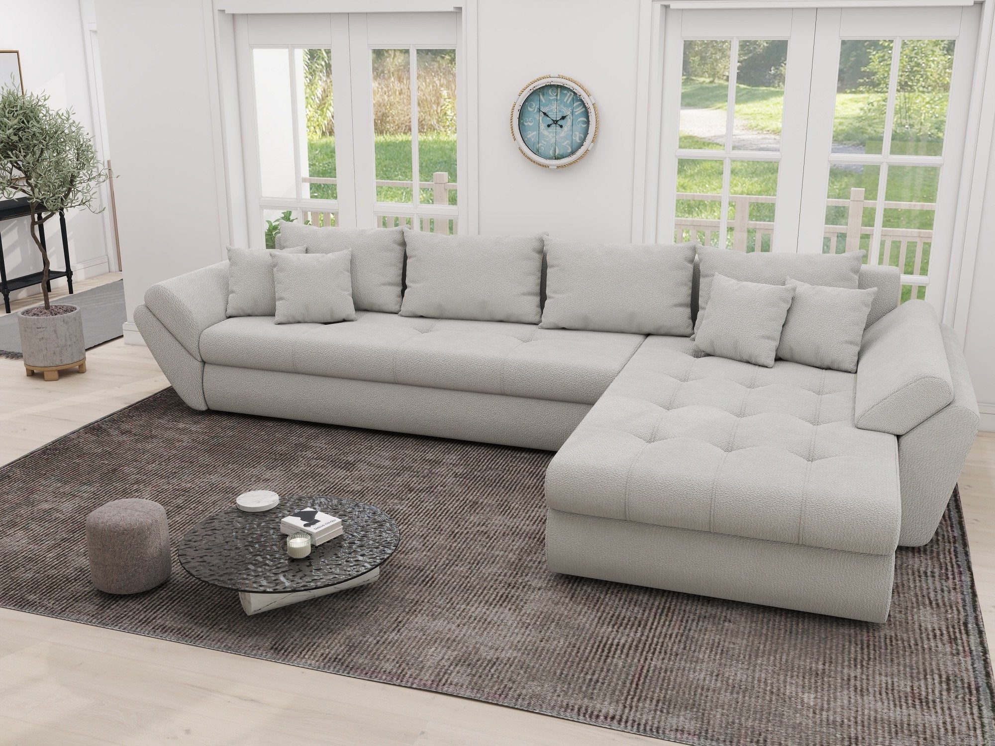 Colțar extensibil dumonde cu ladă de depozitare si sezut confortabil din spuma high-density, Loana XL Vibe Bej 03 II 335x185 cm