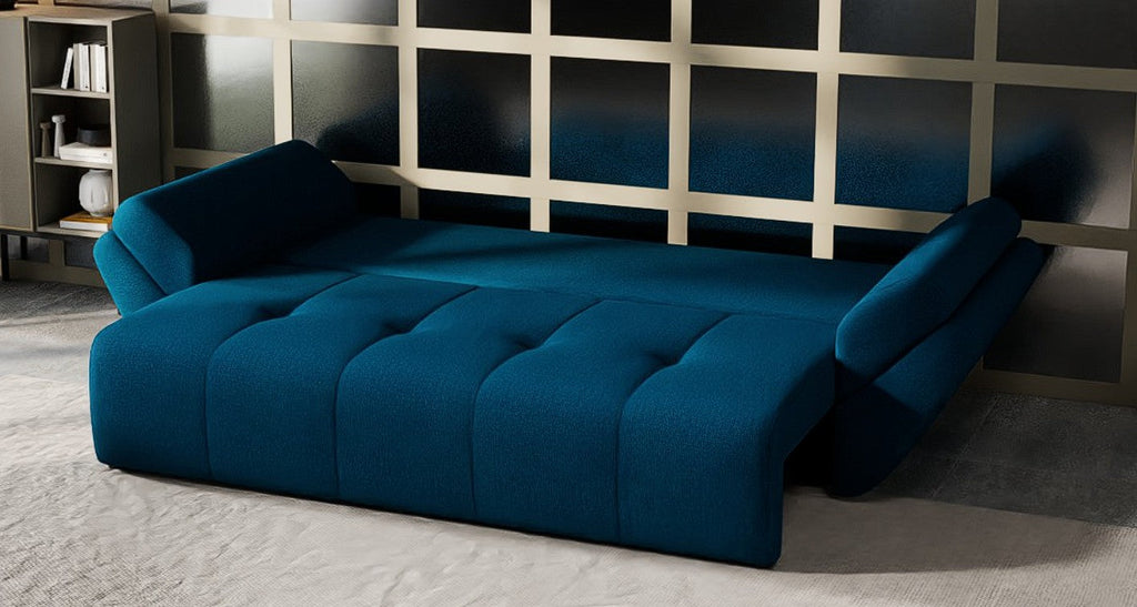 Canapea extensibilă dumonde cu ladă de depozitare si sezut confortabil din spuma high-density, Berlin Enjoy Petrol 250x100 cm
