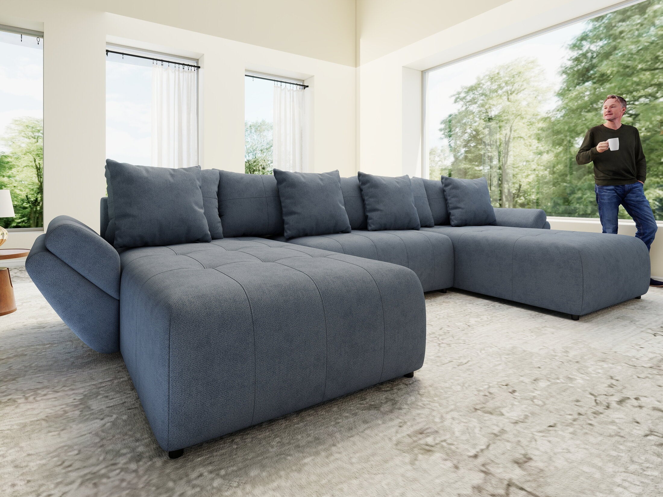 Colțar extensibil dumonde cu ladă de depozitare si sezut confortabil din spuma high-density, Berlin U Enjoy Antracit 380x180 cm