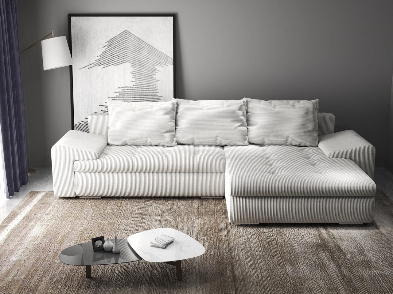 Colțar extensibil dumonde cu ladă de depozitare si sezut confortabil din spuma high-density, Leonardo Zoom Crem 260x185 cm II
