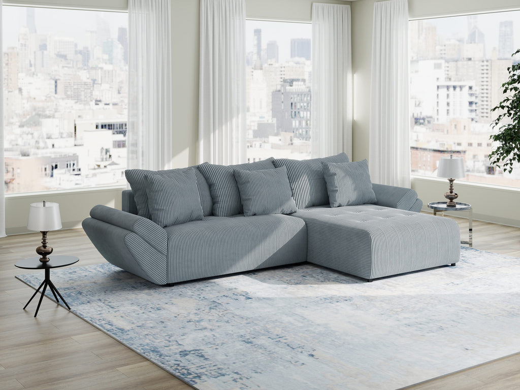 Colțar extensibil dumonde cu ladă de depozitare si sezut confortabil din spuma high-density, Berlin Zoom Gri Mint 280x185 cm II