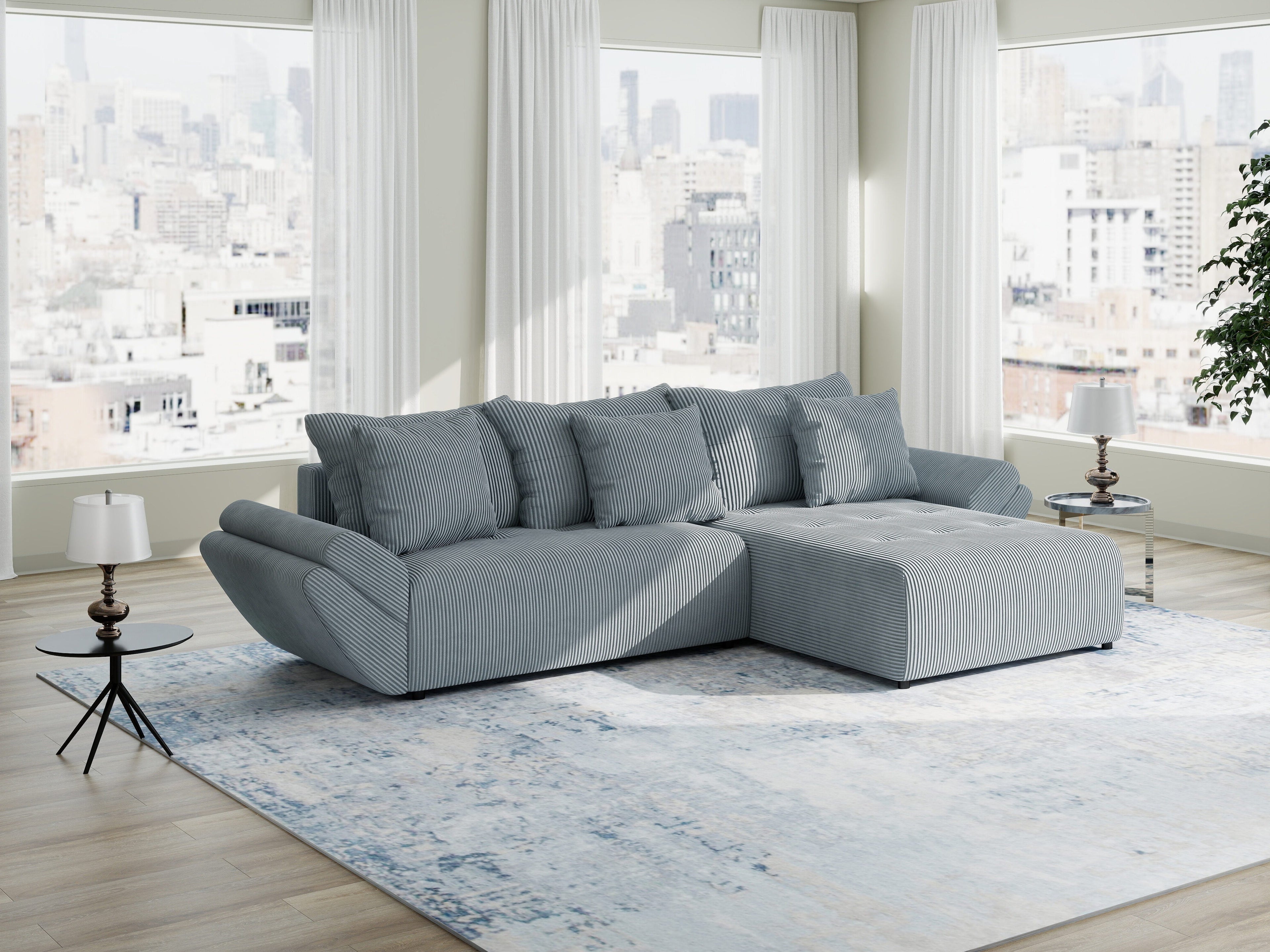 Colțar extensibil dumonde cu ladă de depozitare si sezut confortabil din spuma high-density, Berlin Zoom Gri Mint 280x185 cm II