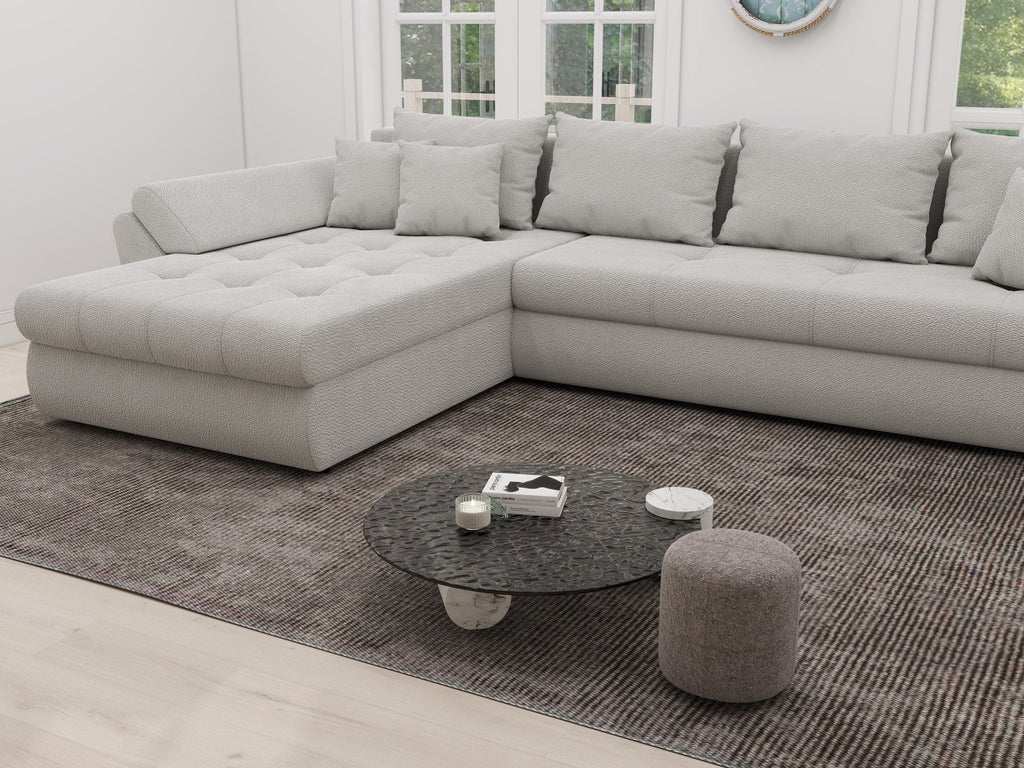 Colțar extensibil dumonde cu ladă de depozitare si sezut confortabil din spuma high-density, Loana XL Vibe Bej 03 335x185 cm