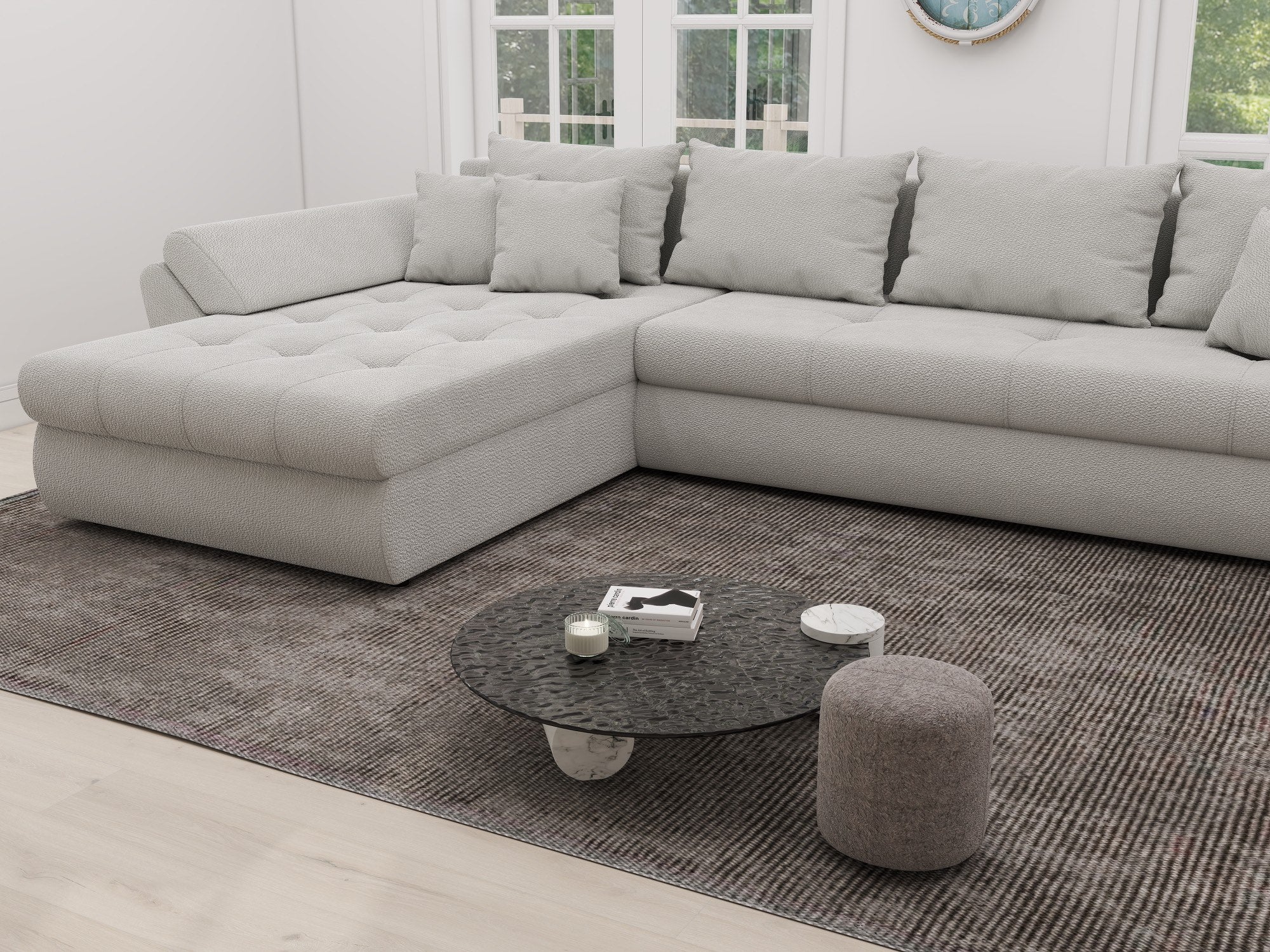 Colțar extensibil dumonde cu ladă de depozitare si sezut confortabil din spuma high-density, Loana XL Vibe Bej 03 335x185 cm