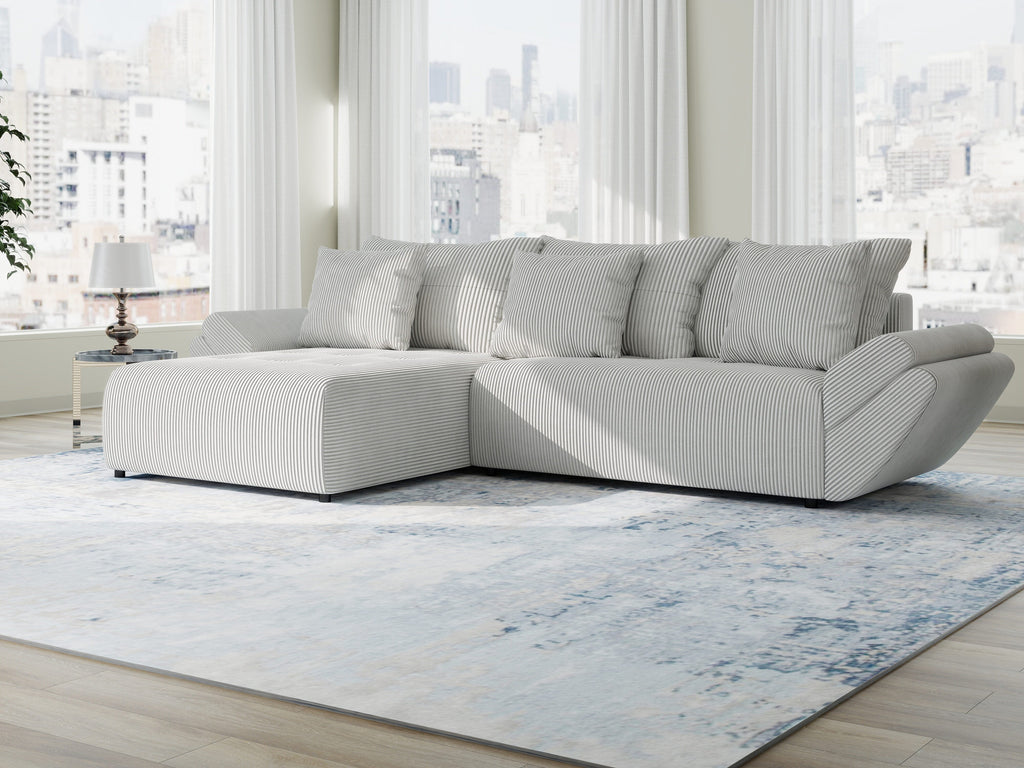 Colțar extensibil dumonde cu ladă de depozitare si sezut confortabil din spuma high-density, Berlin Zoom Gri 280x185 cm II