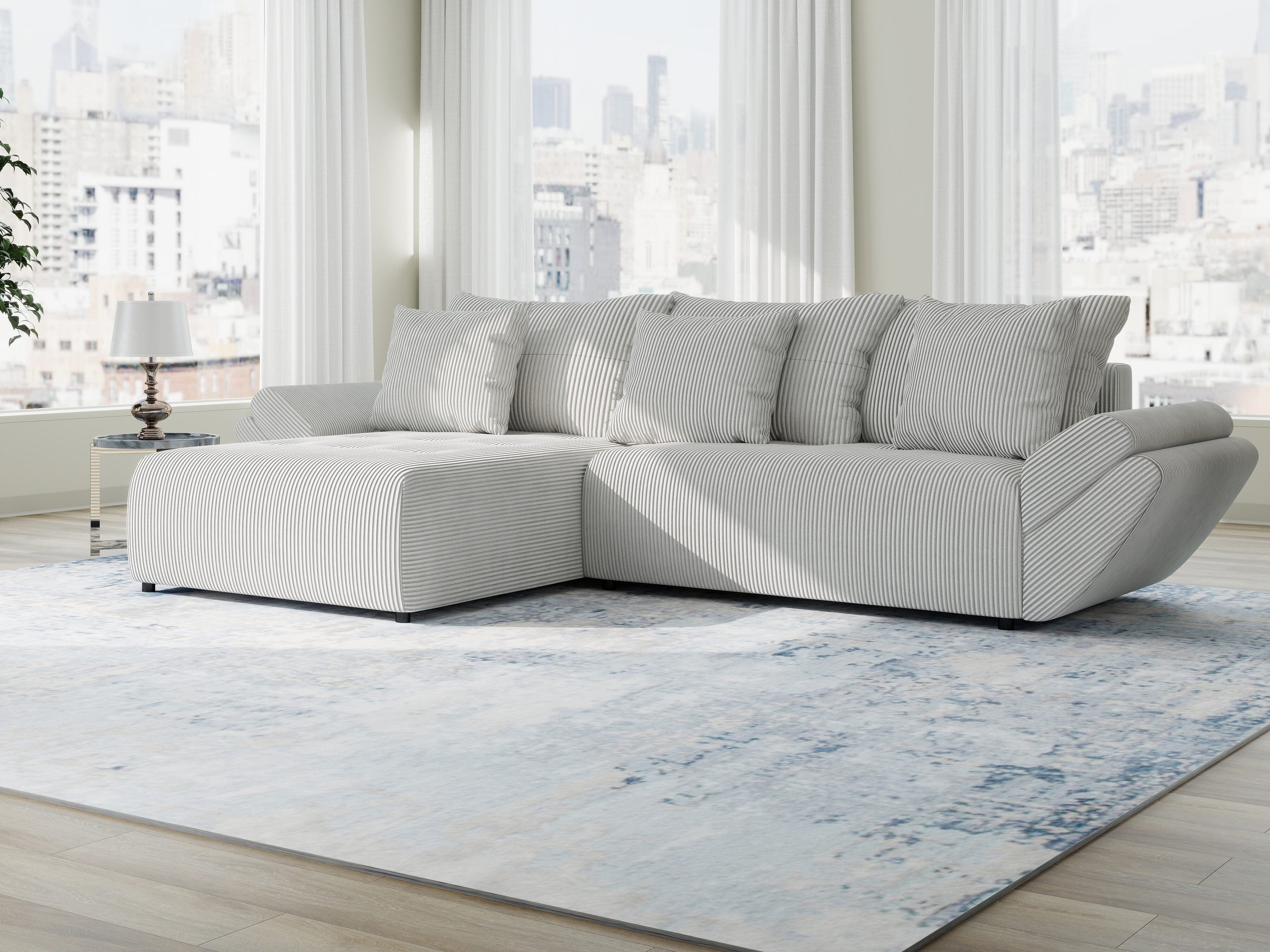 Colțar extensibil dumonde cu ladă de depozitare si sezut confortabil din spuma high-density, Berlin Zoom Gri 280x185 cm II