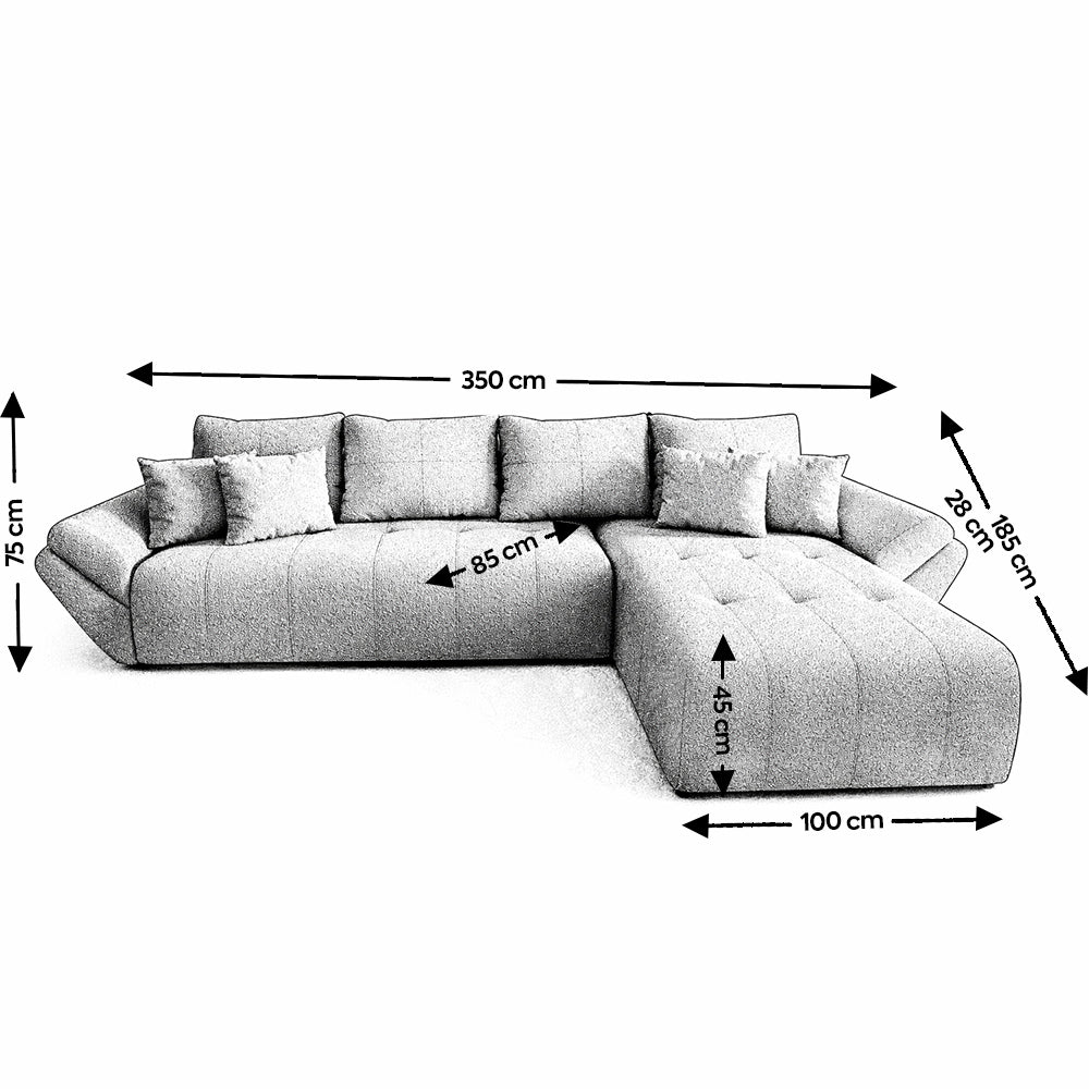 Colțar extensibil dumonde cu ladă de depozitare si sezut confortabil din spuma high-density, Berlin XL Enjoy Blue 350x185 cm