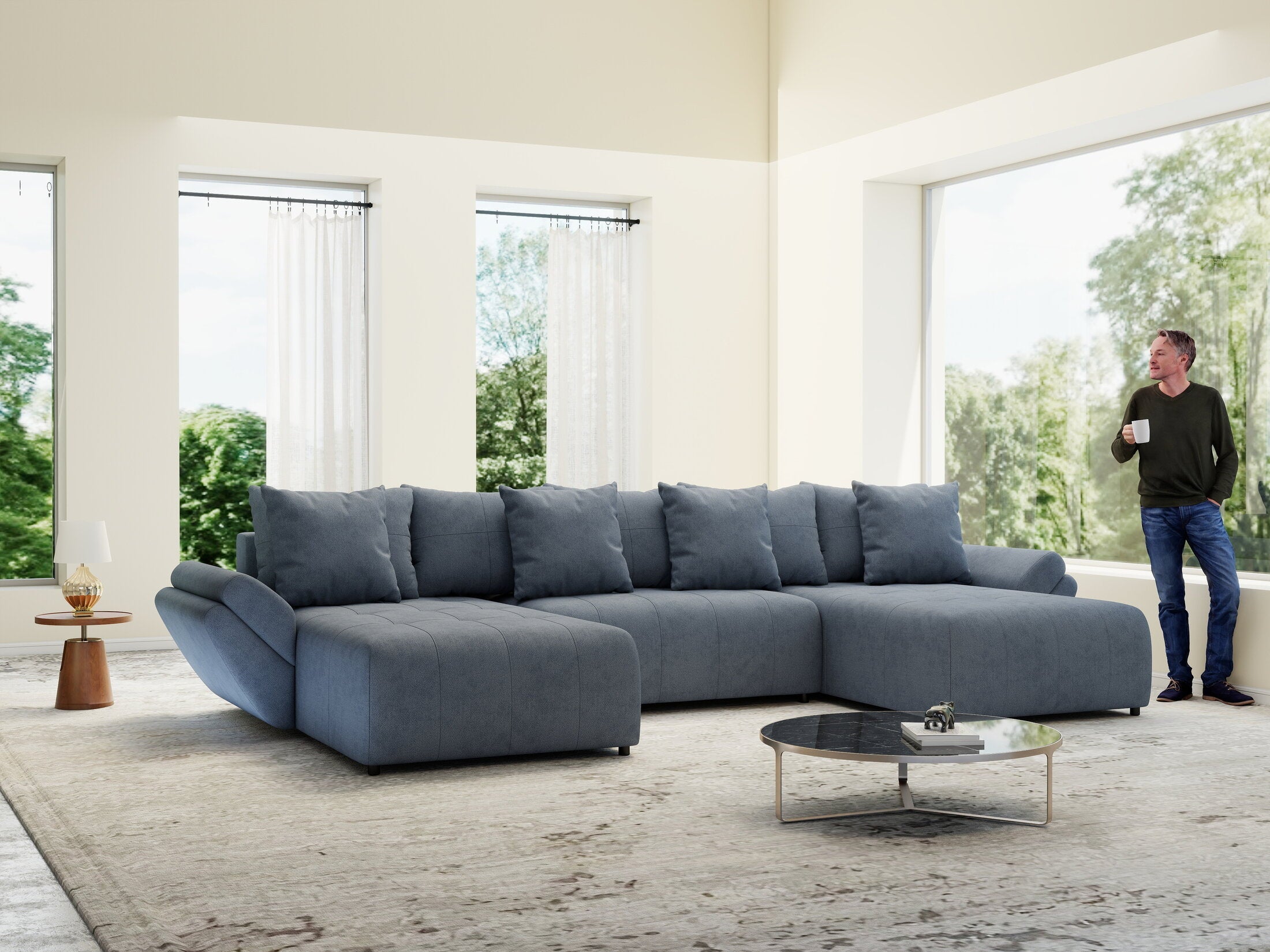 Colțar extensibil dumonde cu ladă de depozitare si sezut confortabil din spuma high-density, Berlin U Enjoy Antracit 380x180 cm