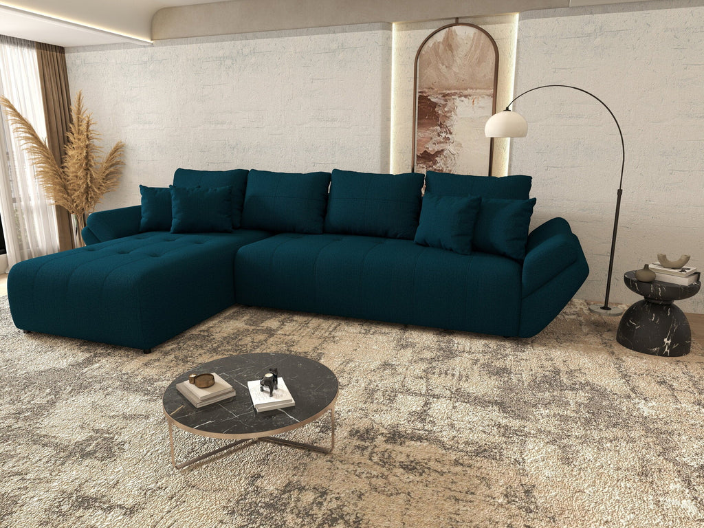 Colțar extensibil dumonde cu ladă de depozitare si sezut confortabil din spuma high-density, Berlin XL Enjoy Petrol 350x185 cm
