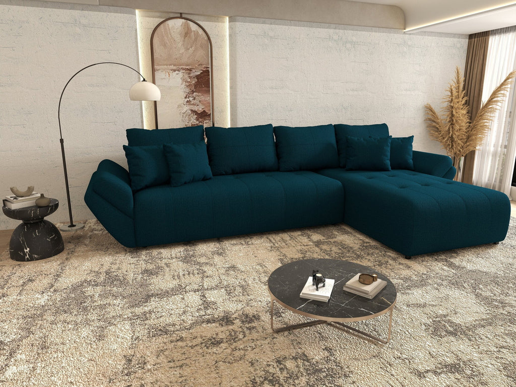 Colțar extensibil dumonde cu ladă de depozitare si sezut confortabil din spuma high-density, Berlin XL Enjoy Petrol 350x185 cm II