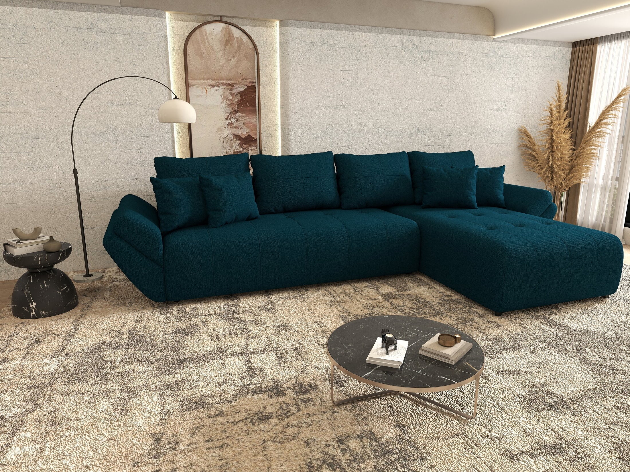 Colțar extensibil dumonde cu ladă de depozitare si sezut confortabil din spuma high-density, Berlin XL Enjoy Petrol 350x185 cm II