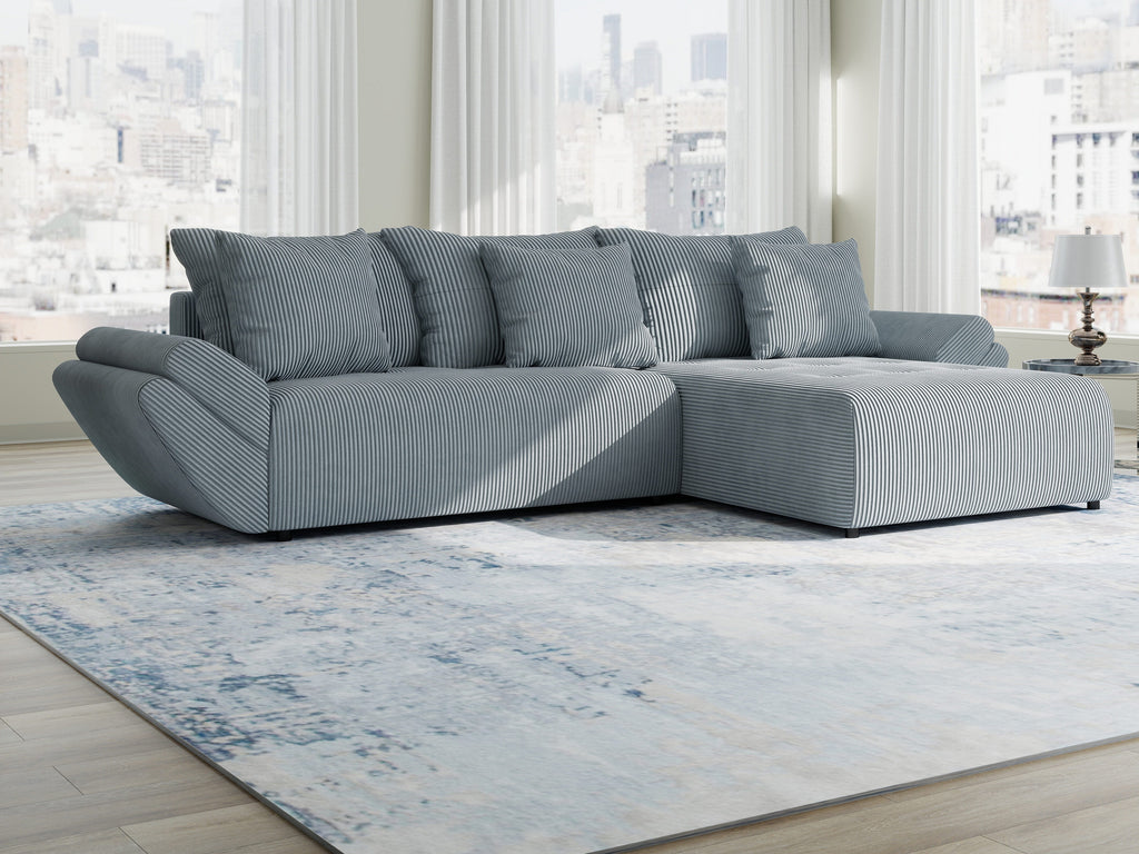 Colțar extensibil dumonde cu ladă de depozitare si sezut confortabil din spuma high-density, Berlin Zoom Gri Mint 280x185 cm II