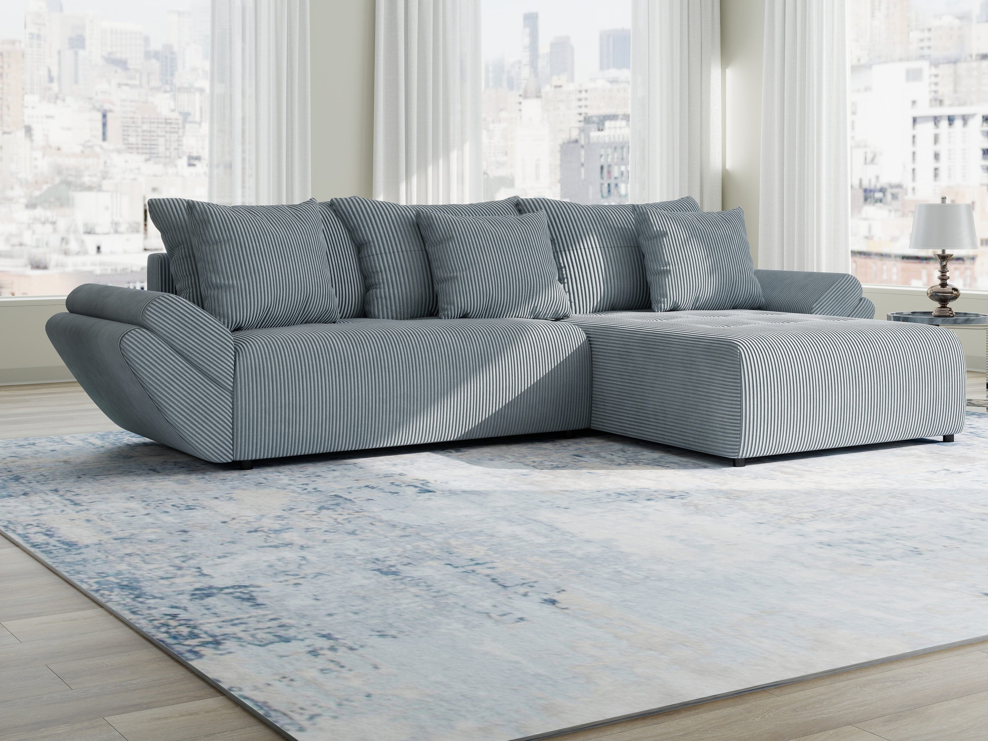 Colțar extensibil dumonde cu ladă de depozitare si sezut confortabil din spuma high-density, Berlin Zoom Gri Mint 280x185 cm II