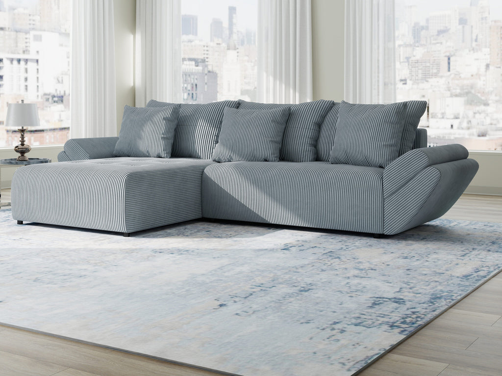Colțar extensibil dumonde cu ladă de depozitare si sezut confortabil din spuma high-density, Berlin Zoom Gri Mint 280x185 cm