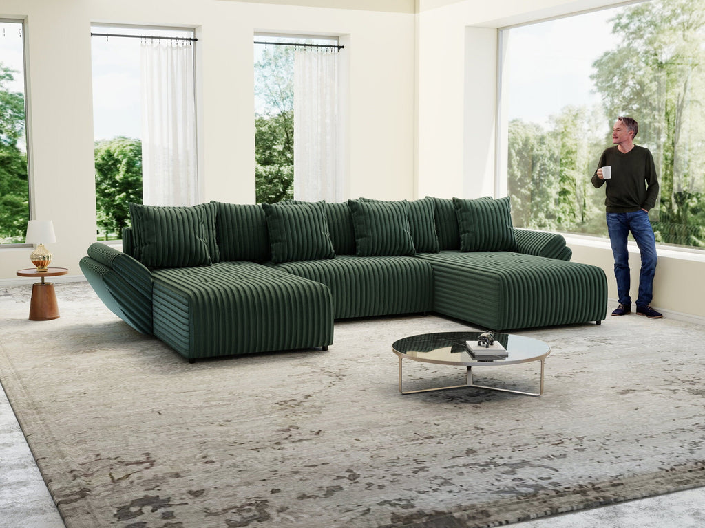 Colțar extensibil dumonde cu ladă de depozitare si sezut confortabil din spuma high-density, Berlin U Ambience Green 380x180 cm