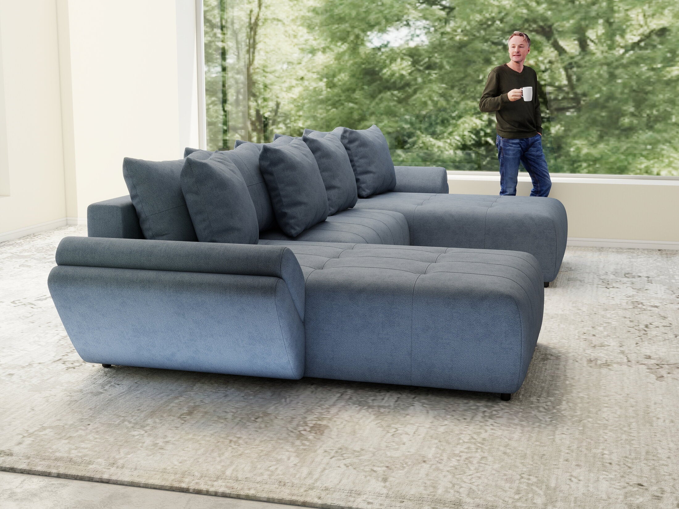 Colțar extensibil dumonde cu ladă de depozitare si sezut confortabil din spuma high-density, Berlin U Enjoy Antracit 380x180 cm