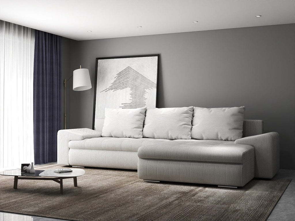 Colțar extensibil dumonde cu ladă de depozitare si sezut confortabil din spuma high-density, Leonardo Zoom Crem 260x185 cm II