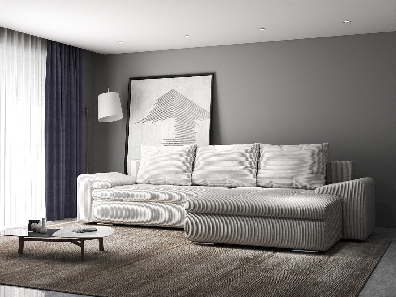 Colțar extensibil dumonde cu ladă de depozitare si sezut confortabil din spuma high-density, Leonardo Zoom Crem 260x185 cm II