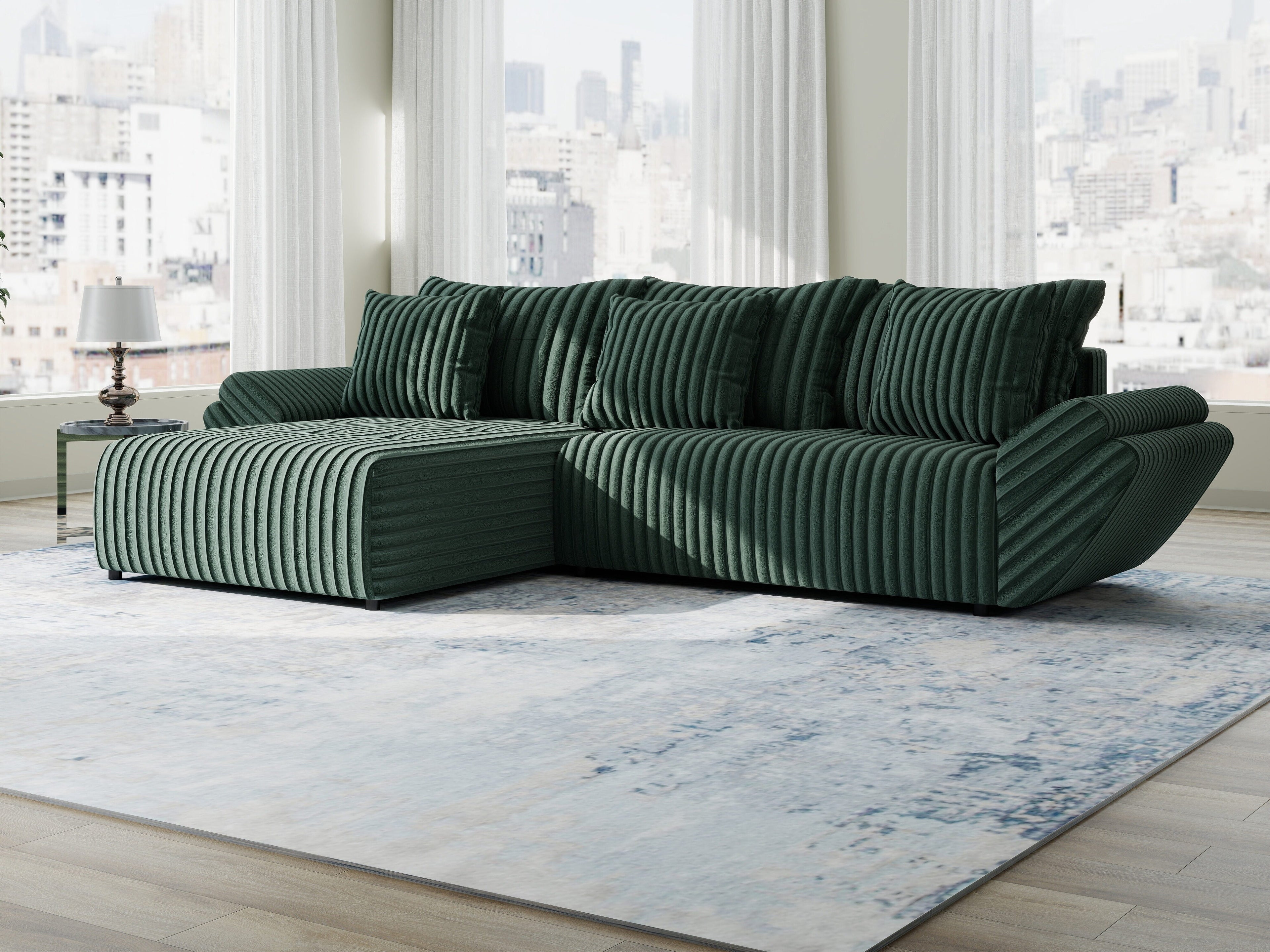 Colțar extensibil dumonde cu ladă de depozitare si sezut confortabil din spuma high-density, Berlin Ambience Verde 280x185 cm