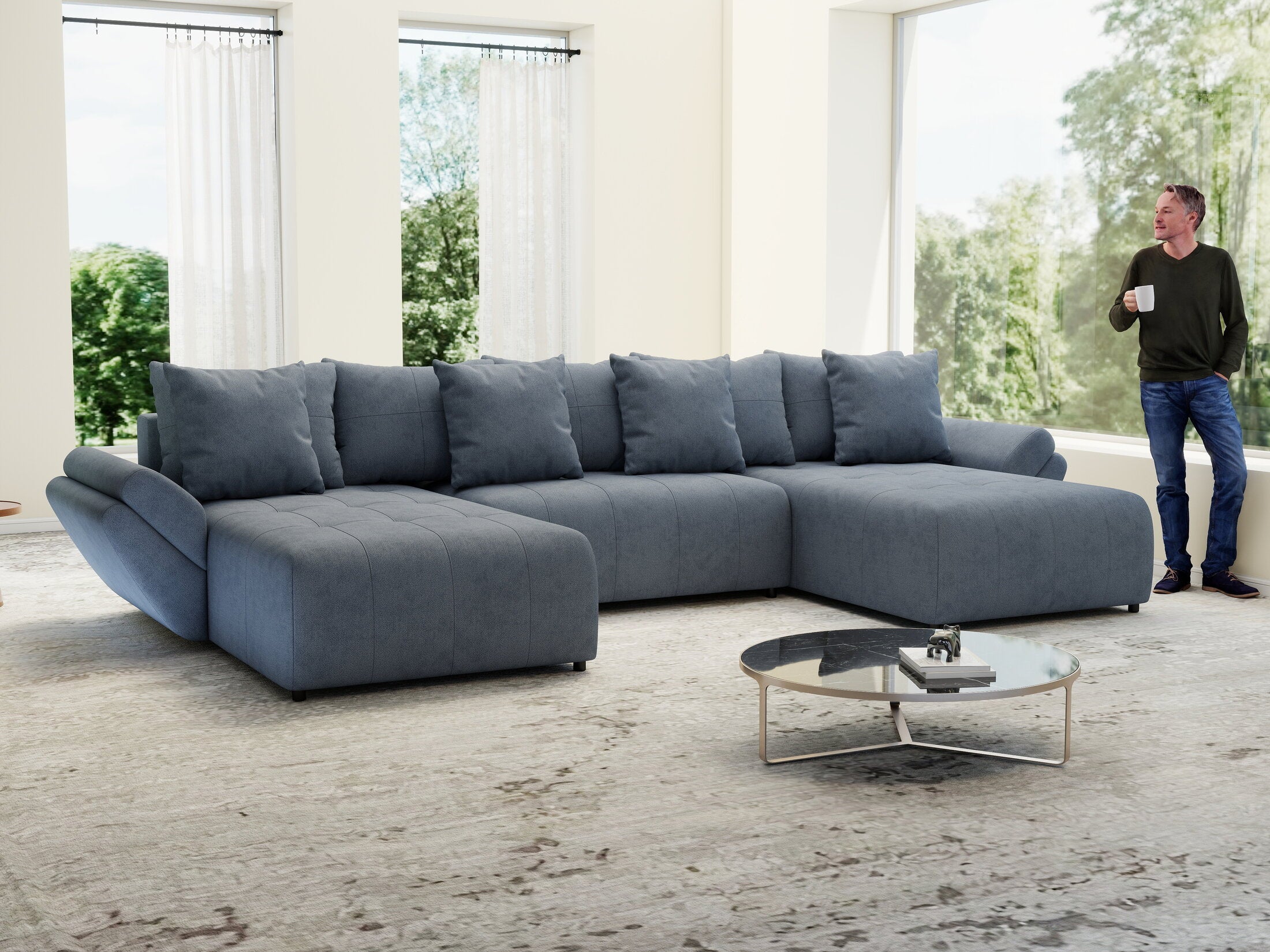 Colțar extensibil dumonde cu ladă de depozitare si sezut confortabil din spuma high-density, Berlin U Enjoy Antracit 380x180 cm