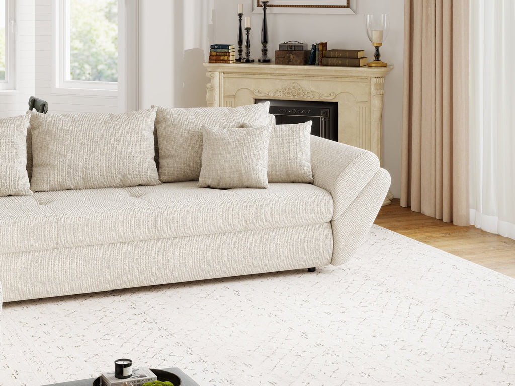 Colțar extensibil dumonde cu ladă de depozitare si sezut confortabil din spuma high-density, Loana XL Cremona Gri Deschis 335x185 cm