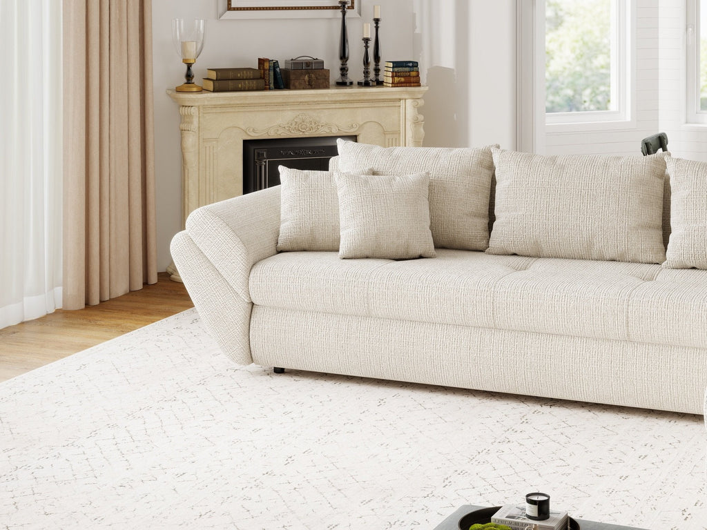 Colțar extensibil dumonde cu ladă de depozitare si sezut confortabil din spuma high-density, Loana XL Cremona Gri Deschis II 335x185 cm
