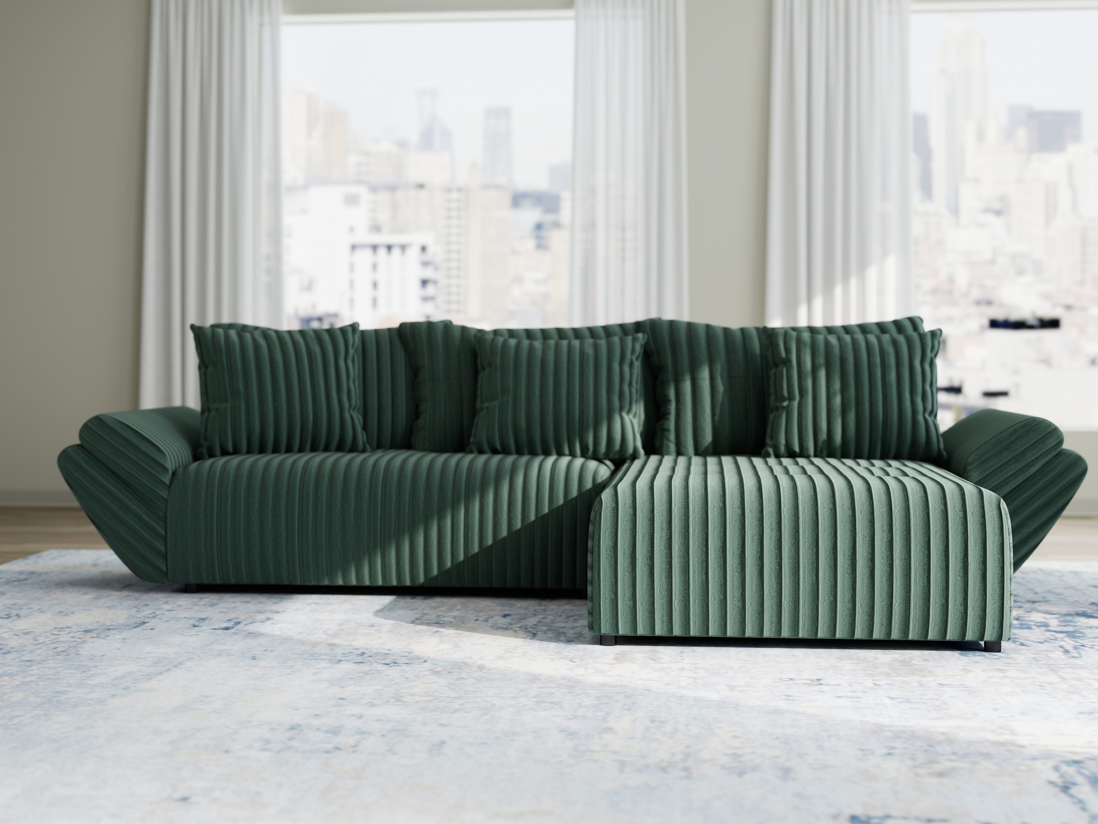 Colțar extensibil dumonde cu ladă de depozitare si sezut confortabil din spuma high-density, Berlin Ambience Verde 280x185 cm II