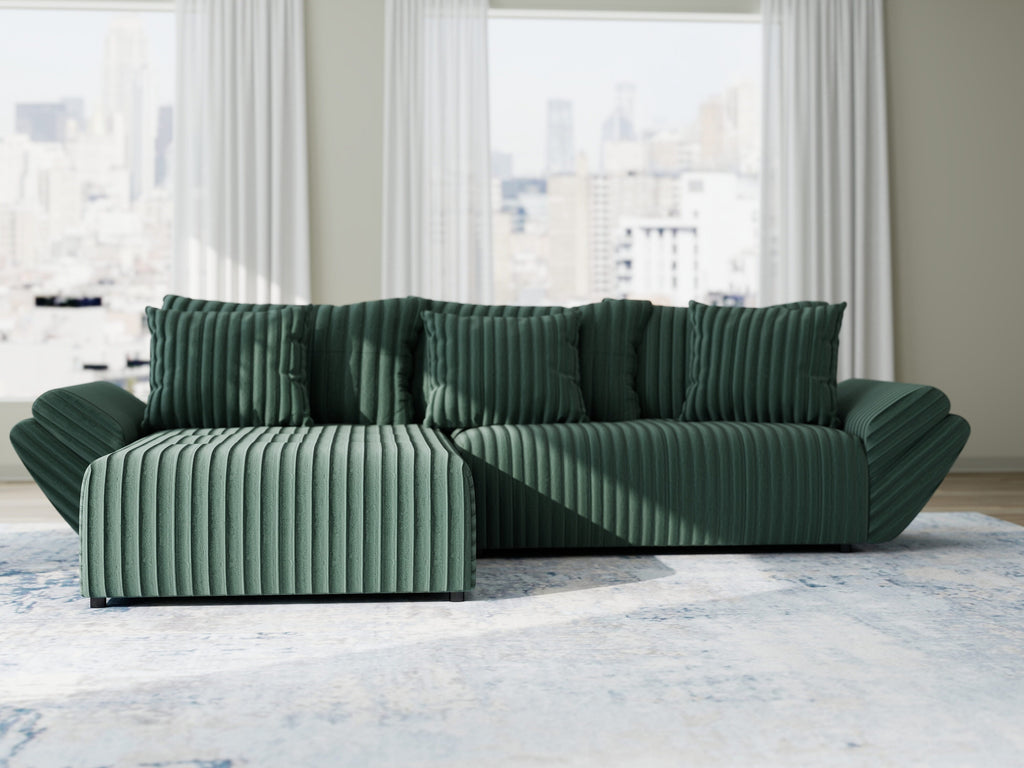 Colțar extensibil dumonde cu ladă de depozitare si sezut confortabil din spuma high-density, Berlin Ambience Verde 280x185 cm