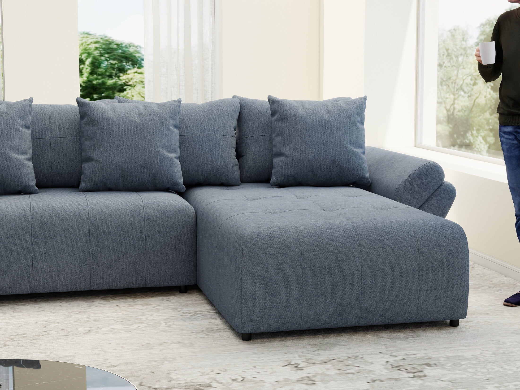 Colțar extensibil dumonde cu ladă de depozitare si sezut confortabil din spuma high-density, Berlin U Enjoy Antracit 380x180 cm