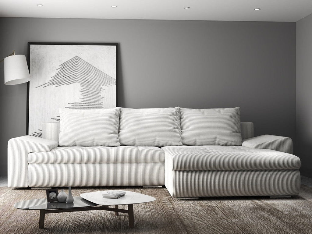 Colțar extensibil dumonde cu ladă de depozitare si sezut confortabil din spuma high-density, Leonardo Zoom Crem 260x185 cm II