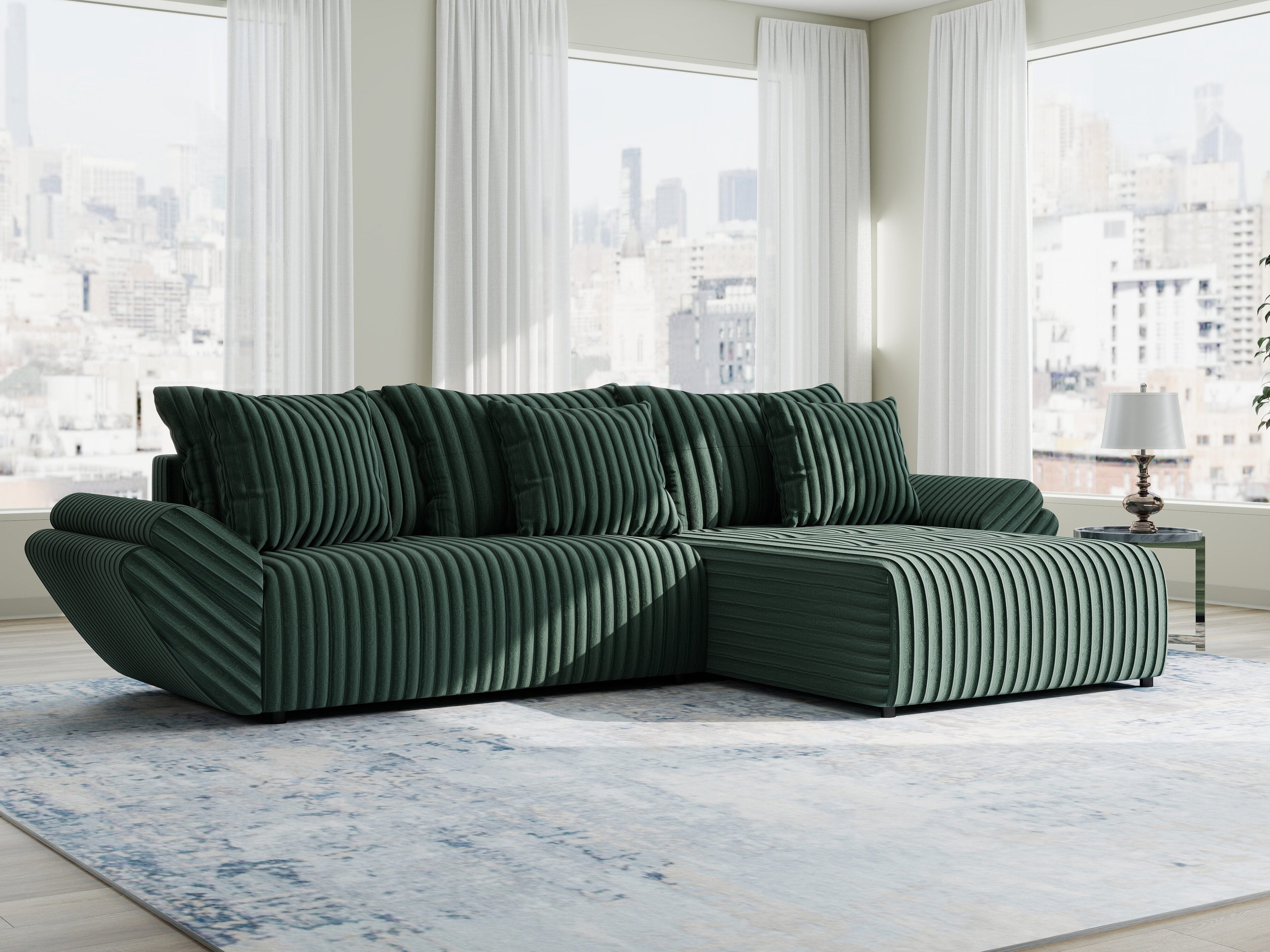 Colțar extensibil dumonde cu ladă de depozitare si sezut confortabil din spuma high-density, Berlin Ambience Verde 280x185 cm II