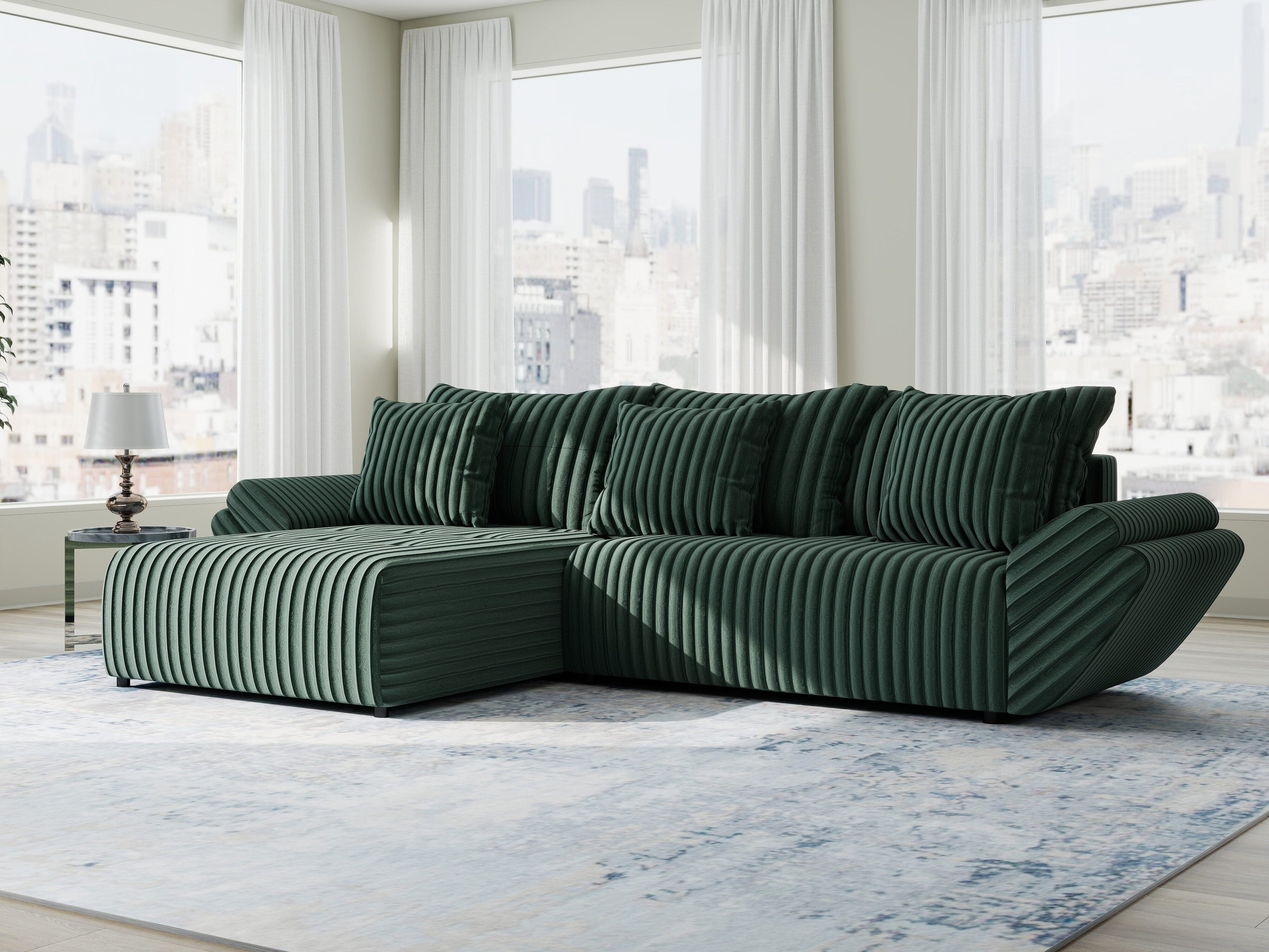 Colțar extensibil dumonde cu ladă de depozitare si sezut confortabil din spuma high-density, Berlin Ambience Verde 280x185 cm
