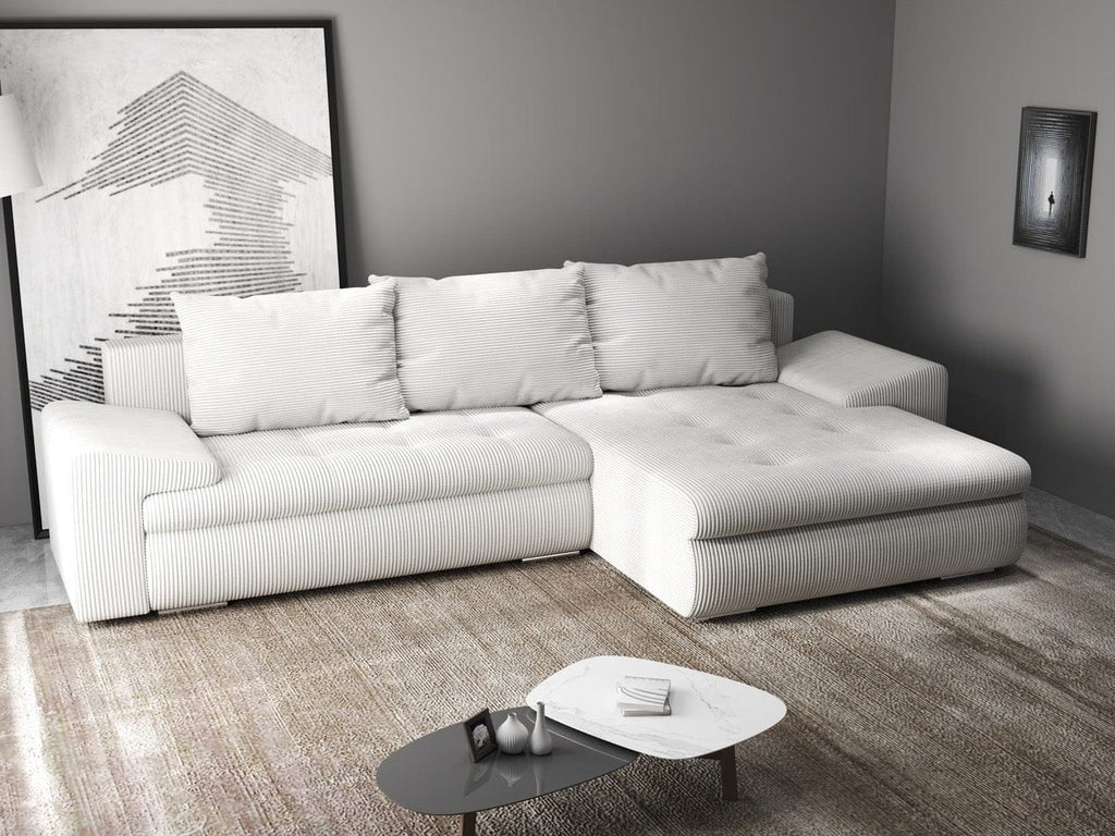Colțar extensibil dumonde cu ladă de depozitare si sezut confortabil din spuma high-density, Leonardo Zoom Crem 260x185 cm II
