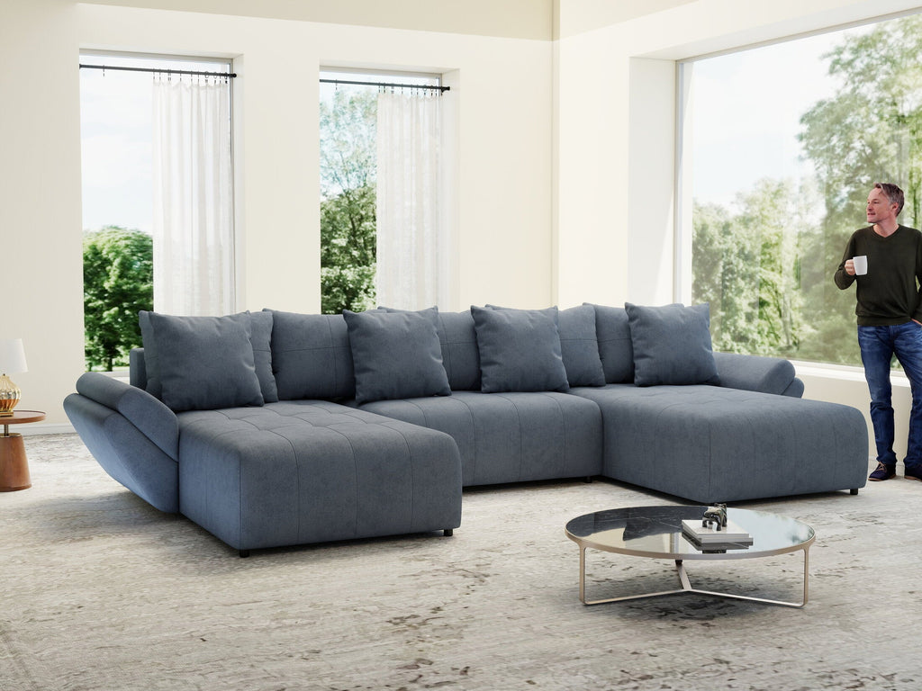 Colțar extensibil dumonde cu ladă de depozitare si sezut confortabil din spuma high-density, Berlin U Enjoy Antracit 380x180 cm