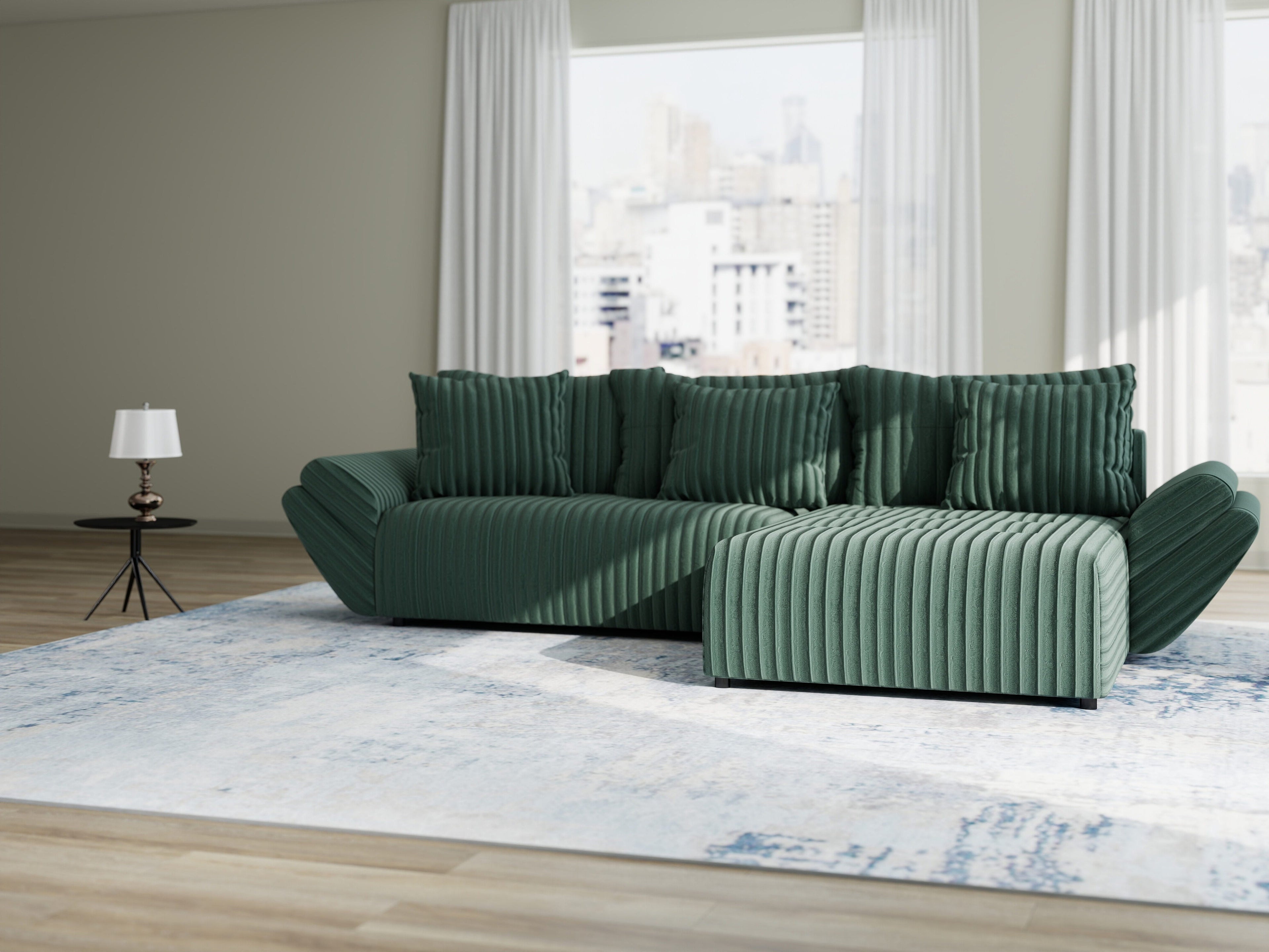 Colțar extensibil dumonde cu ladă de depozitare si sezut confortabil din spuma high-density, Berlin Ambience Verde 280x185 cm II