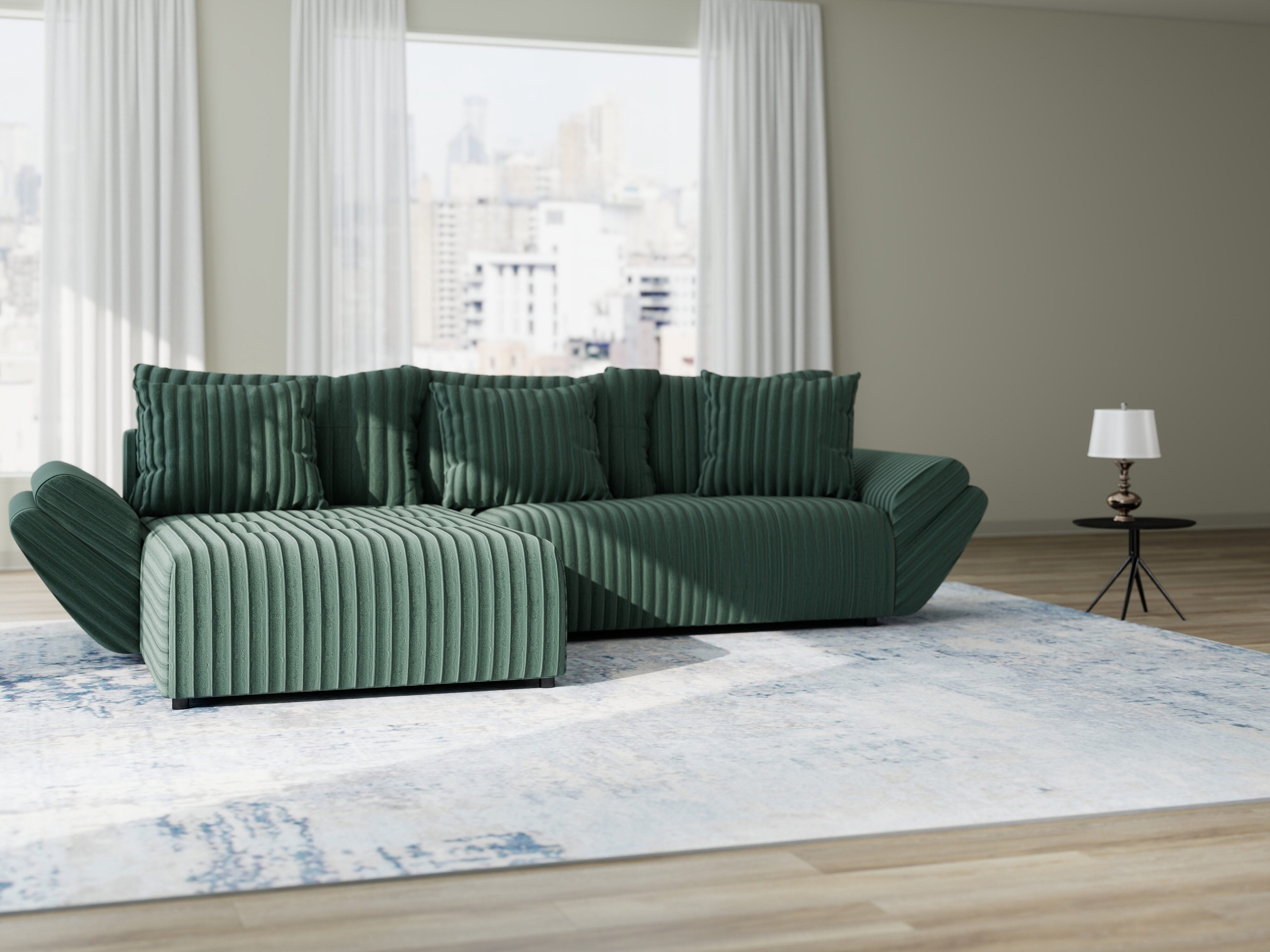 Colțar extensibil dumonde cu ladă de depozitare si sezut confortabil din spuma high-density, Berlin Ambience Verde 280x185 cm