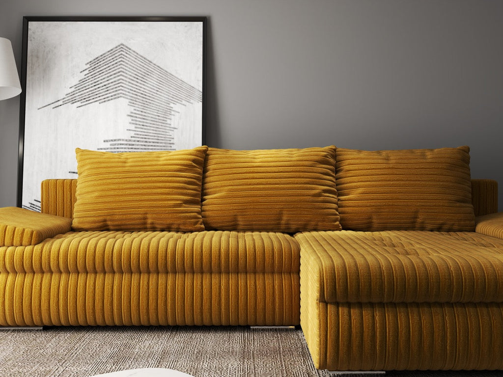 Colțar extensibil dumonde cu ladă de depozitare si sezut confortabil din spuma high-density, Leonardo Ambience Mustar 260x185 cm II